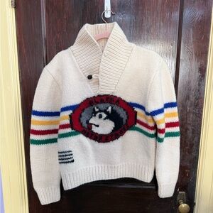 Vintage Hand Knit 100% Wool Alaska Motor Stages Sled Dog Sweater